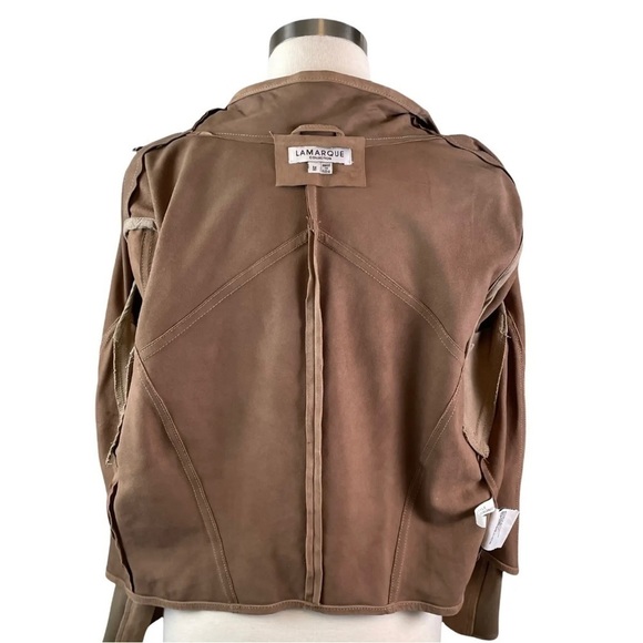 Lamarque Collection Medium Tan Madison Goat-suede Drape Front Moto jacket - Picture 7 of 16